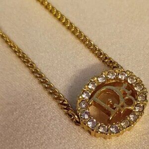Christian Dior Vintage Crystal Logo Necklace